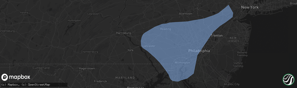 Hail map in Lancaster, PA on March 16, 2026
