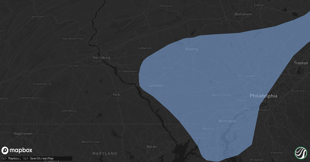 Hail map in Lancaster, PA on March 16, 2026