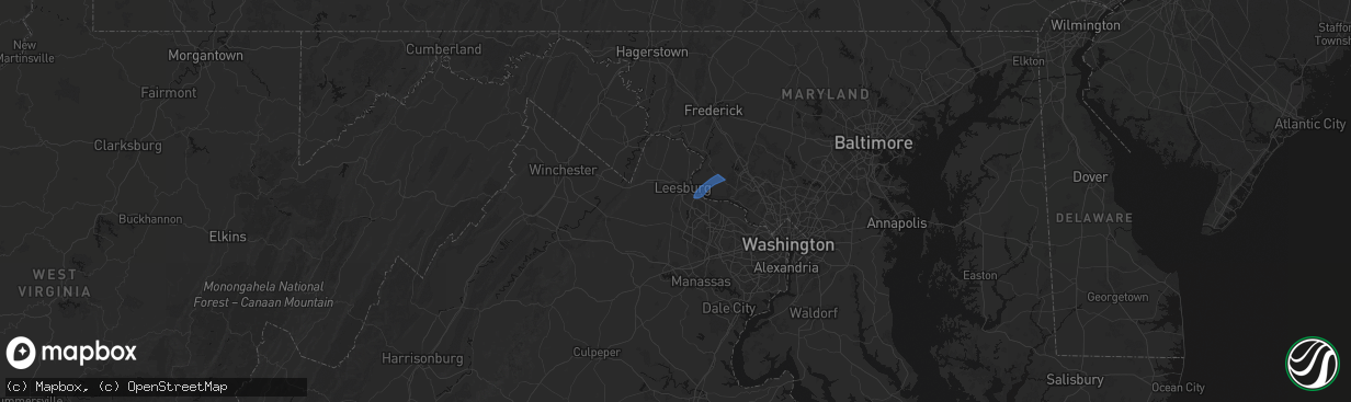 Hail map in Leesburg, VA on March 16, 2026