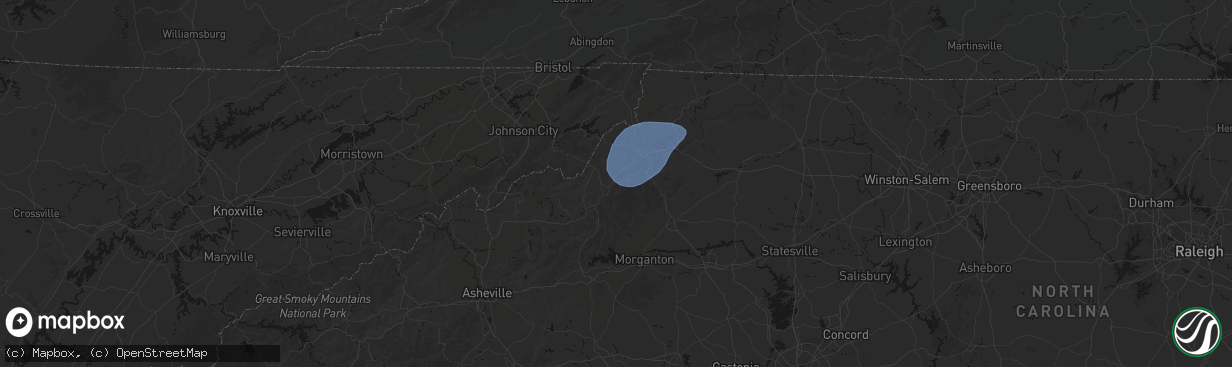 Hail map in Linville, NC on March 16, 2026