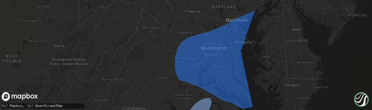 Hail map in Manassas, VA on March 16, 2026