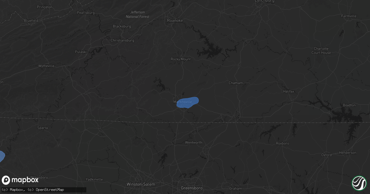Hail map in Martinsville, VA on March 16, 2026