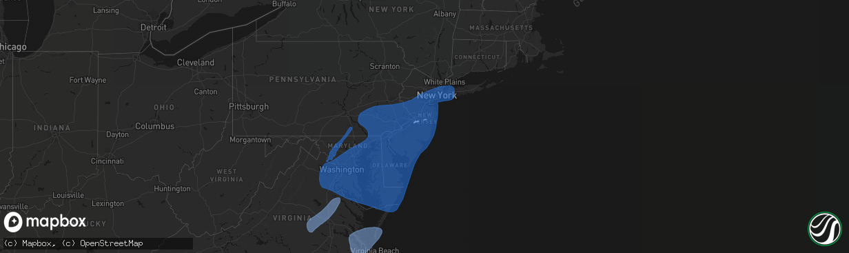 Hail map in New Jersey on March 16, 2026