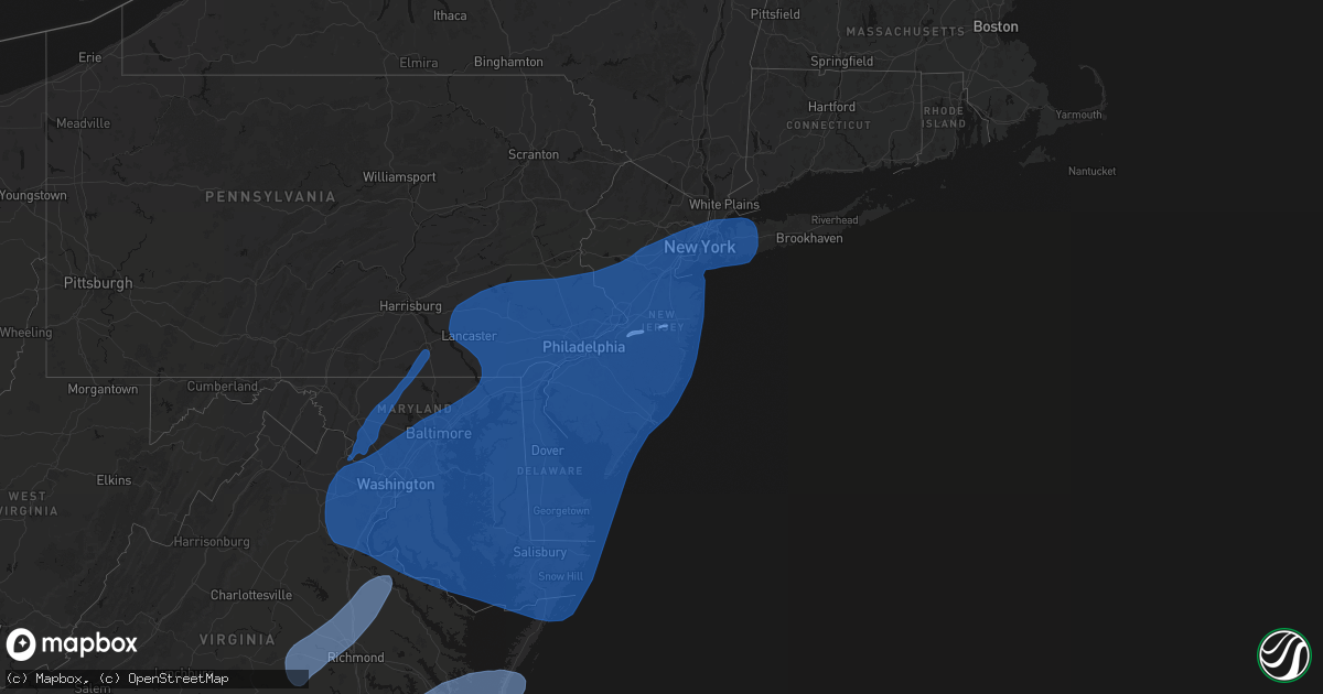 Hail map in New Jersey on March 16, 2026