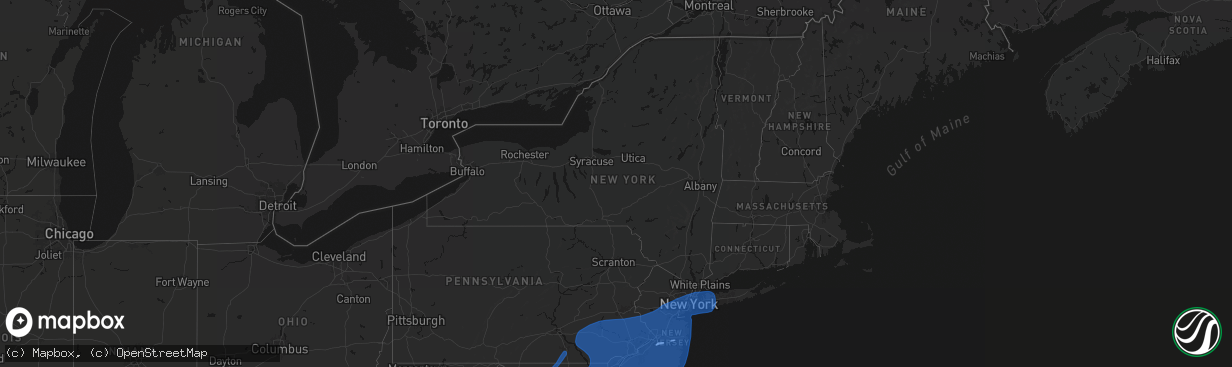 Hail map in New York on March 16, 2026