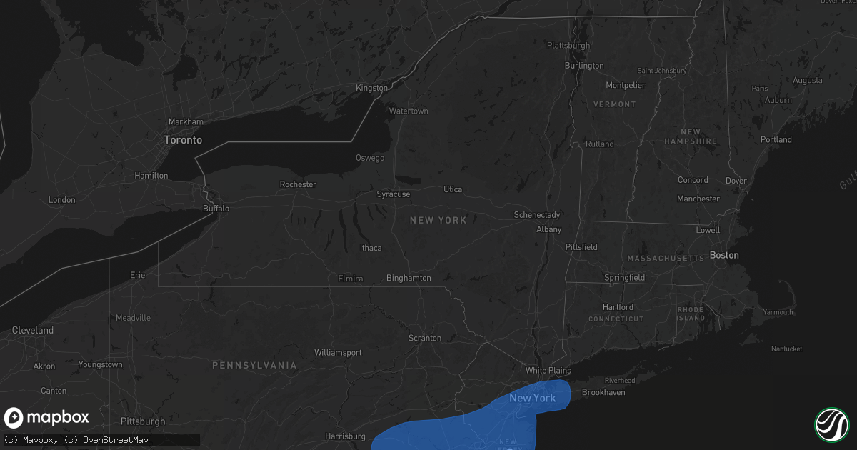 Hail map in New York on March 16, 2026