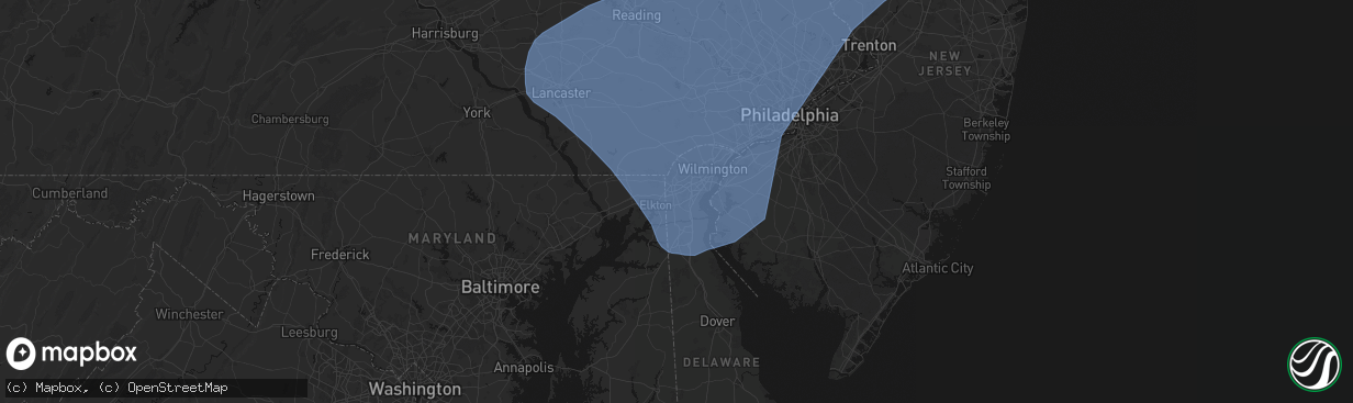 Hail map in Newark, DE on March 16, 2026