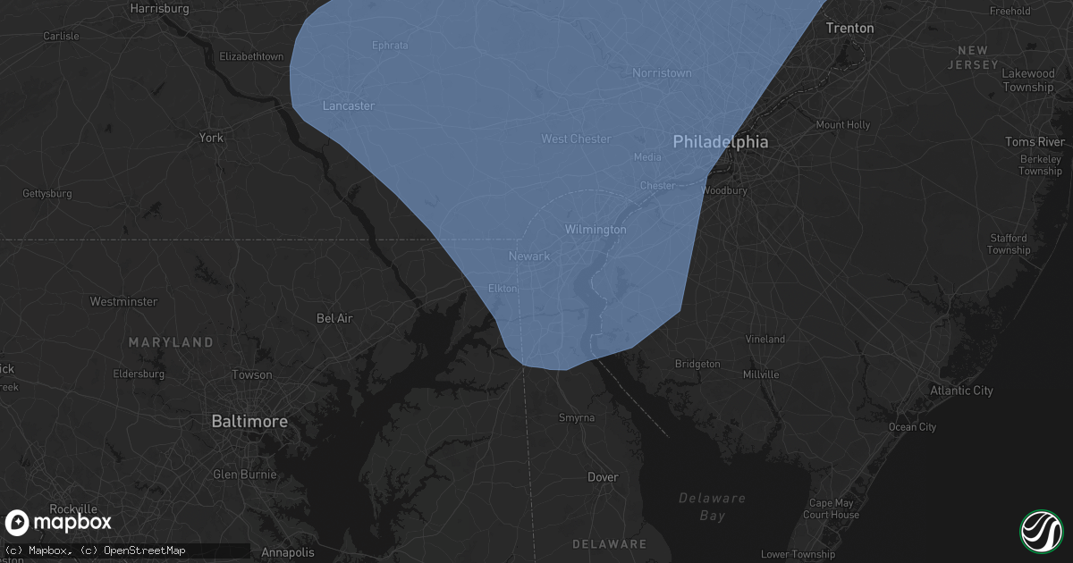 Hail map in Newark, DE on March 16, 2026