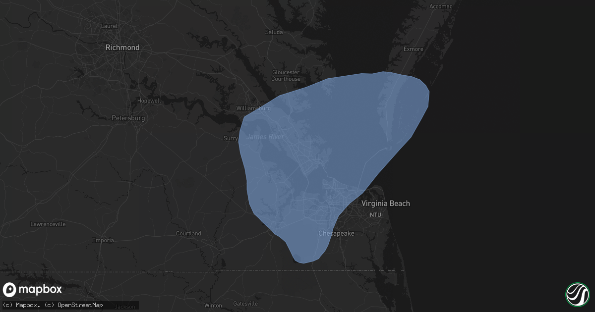 Hail map in Newport News, VA on March 16, 2026
