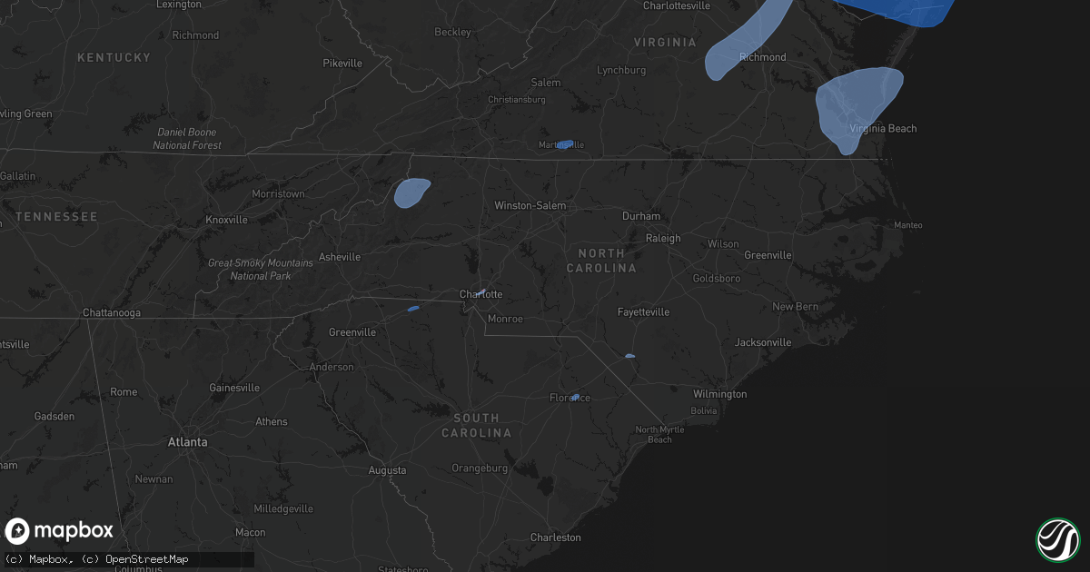 Hail map in North Carolina on March 16, 2026