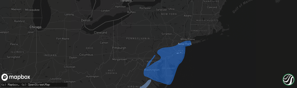 Hail map in Pennsylvania on March 16, 2026