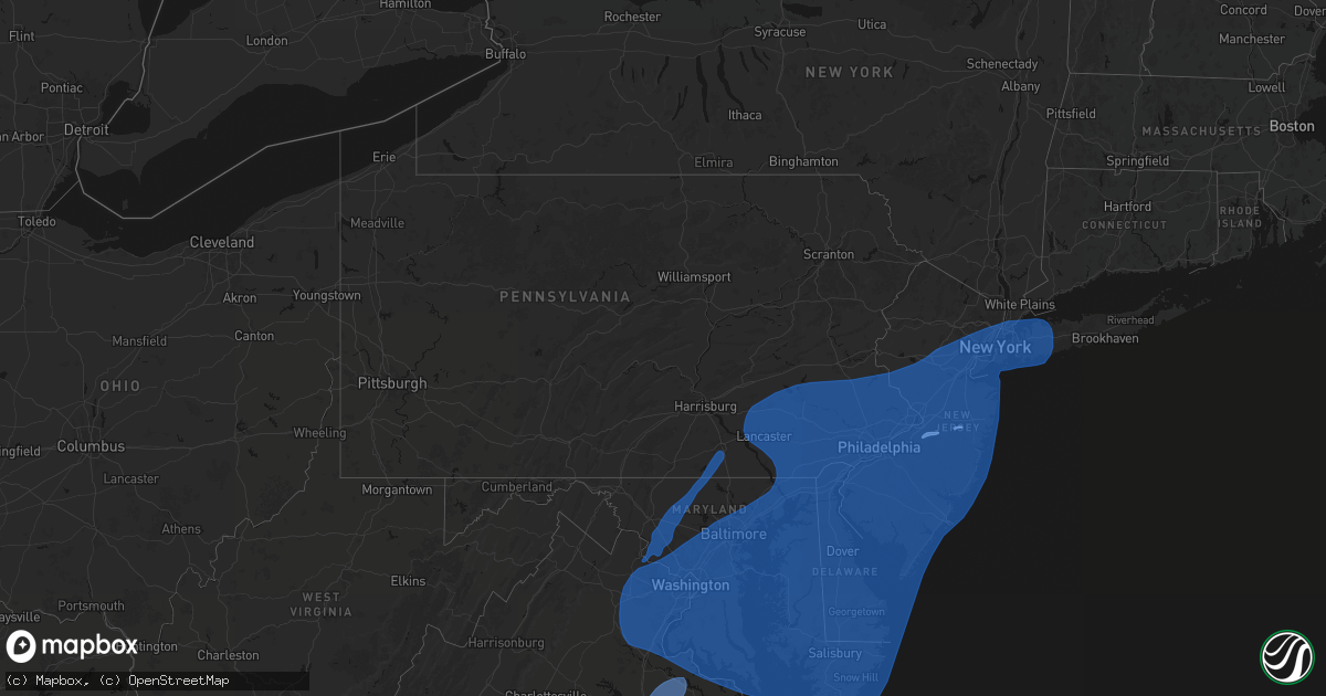 Hail map in Pennsylvania on March 16, 2026