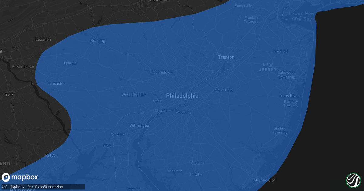 Hail map in Philadelphia, PA on March 16, 2026