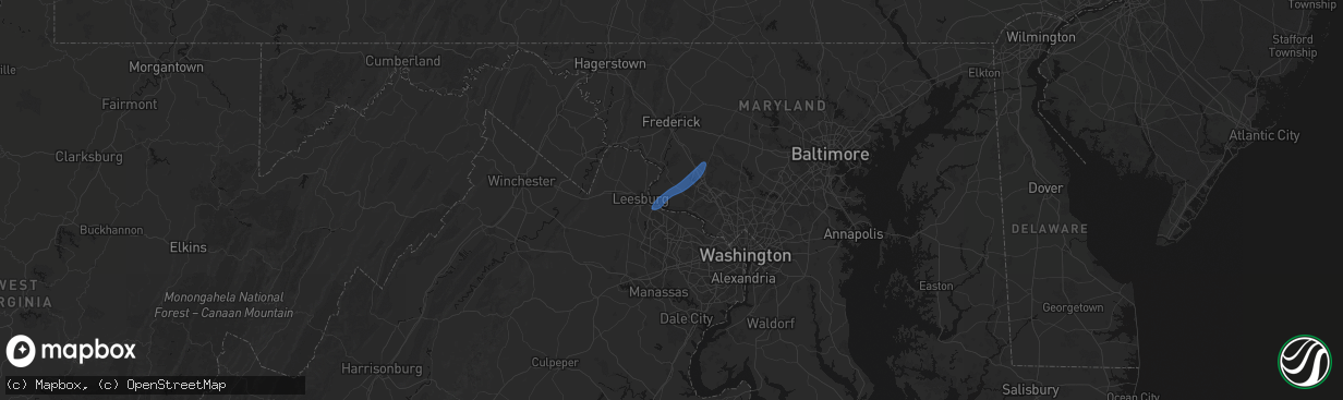 Hail map in Poolesville, MD on March 16, 2026