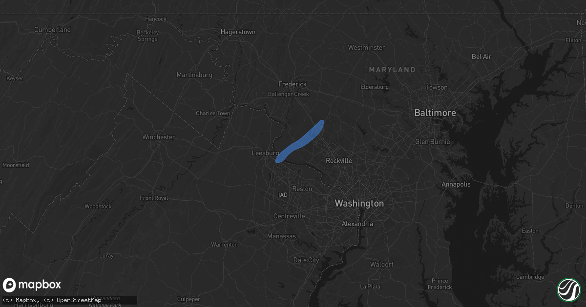 Hail map in Poolesville, MD on March 16, 2026