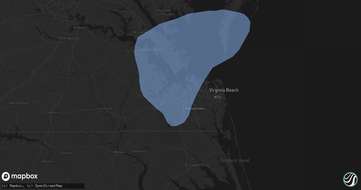 Hail map in Portsmouth, VA on March 16, 2026