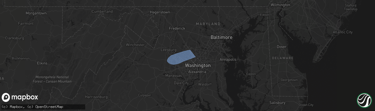 Hail map in Potomac, MD on March 16, 2026