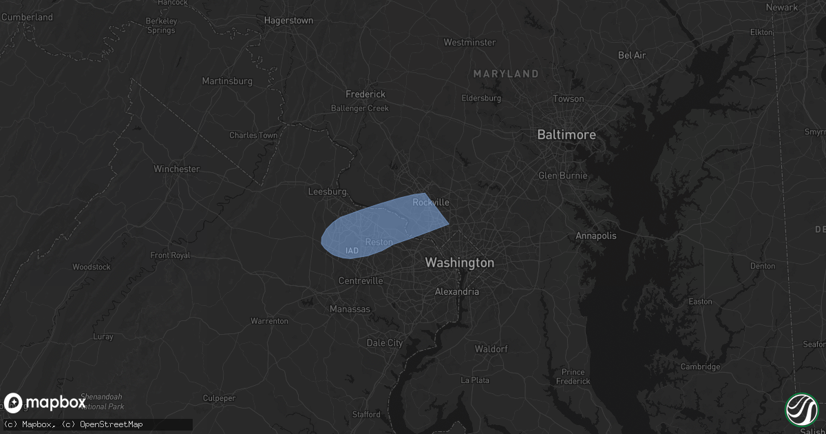 Hail map in Potomac, MD on March 16, 2026