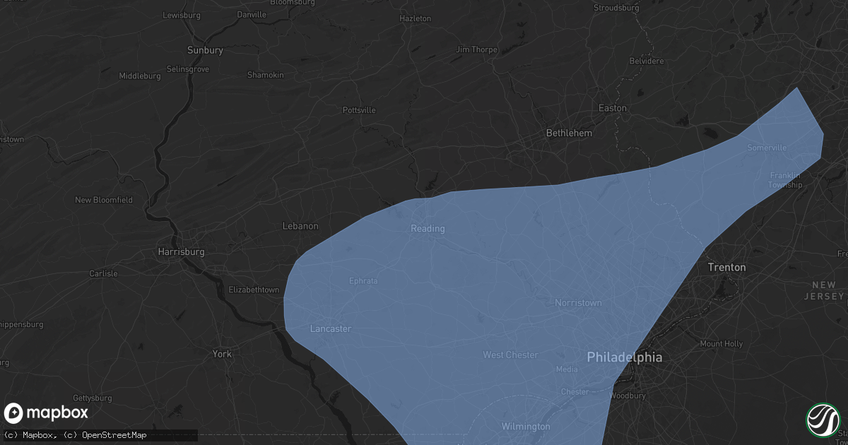 Hail map in Reading, PA on March 16, 2026