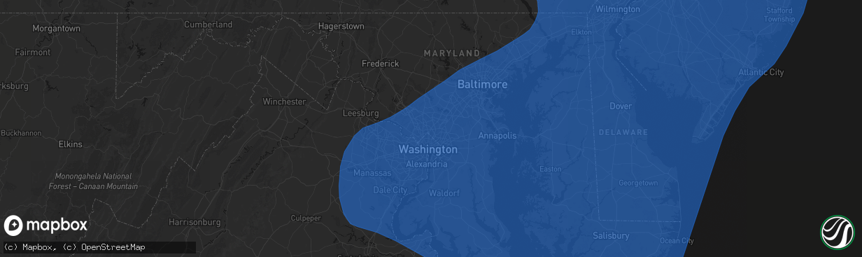 Hail map in Silver Spring, MD on March 16, 2026