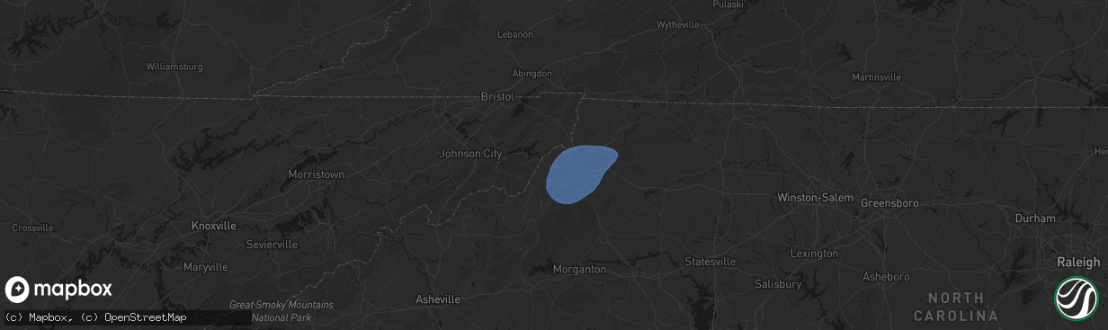 Hail map in Sugar Grove, NC on March 16, 2026