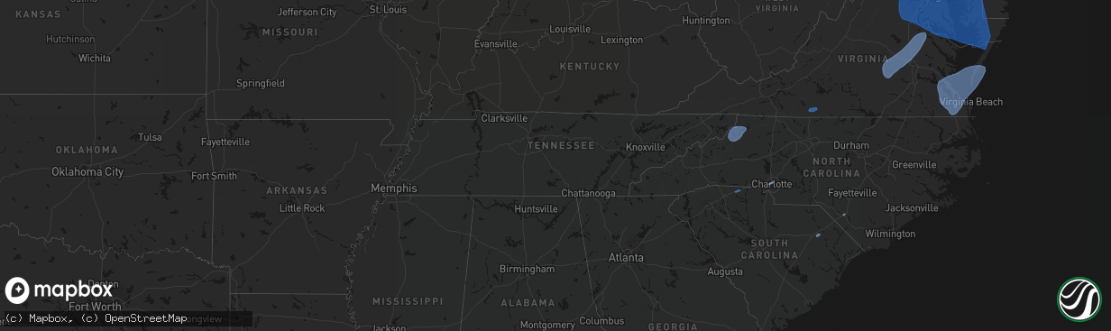 Hail map in Tennessee on March 16, 2026