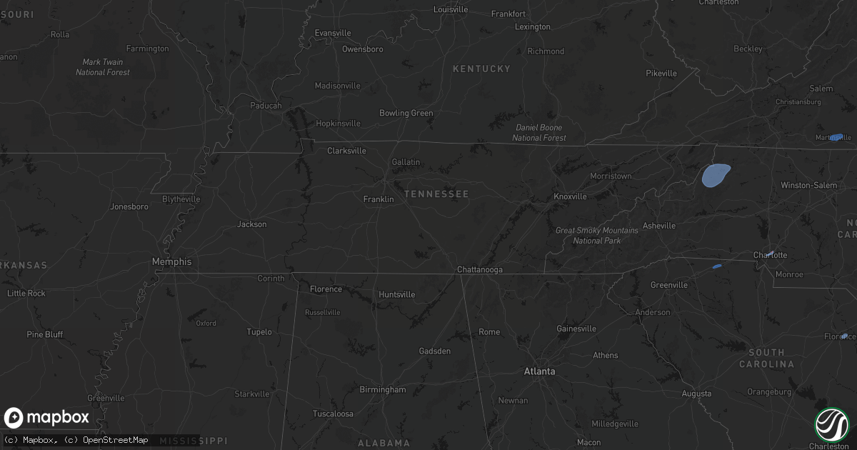 Hail map in Tennessee on March 16, 2026