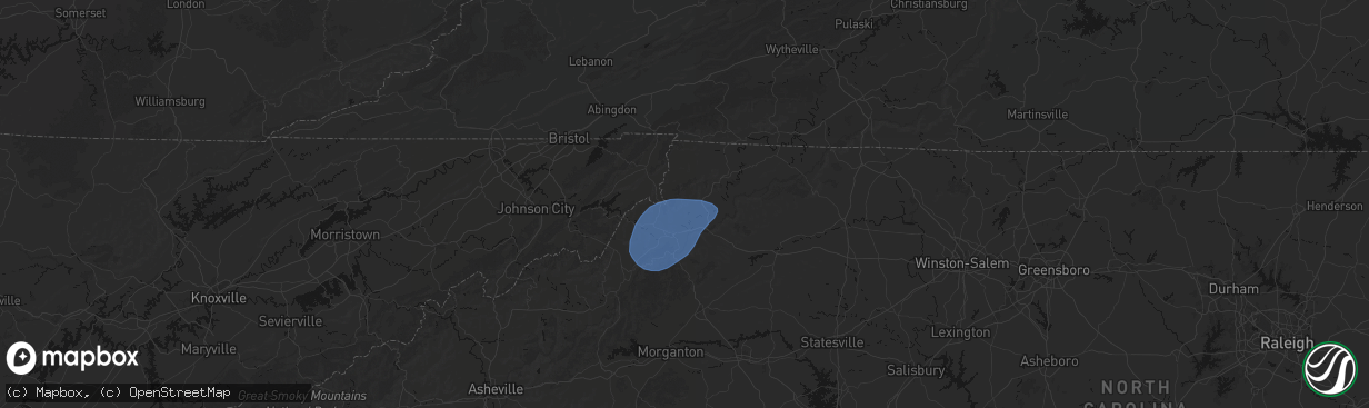Hail map in Todd, NC on March 16, 2026