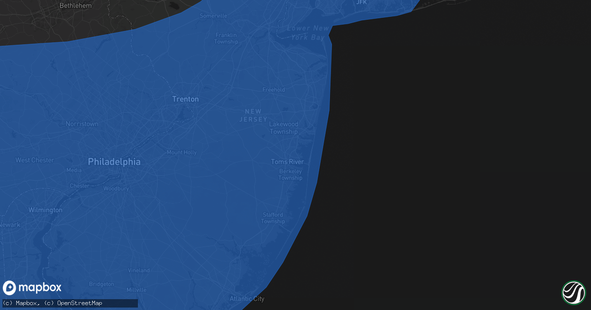 Hail map in Toms River, NJ on March 16, 2026