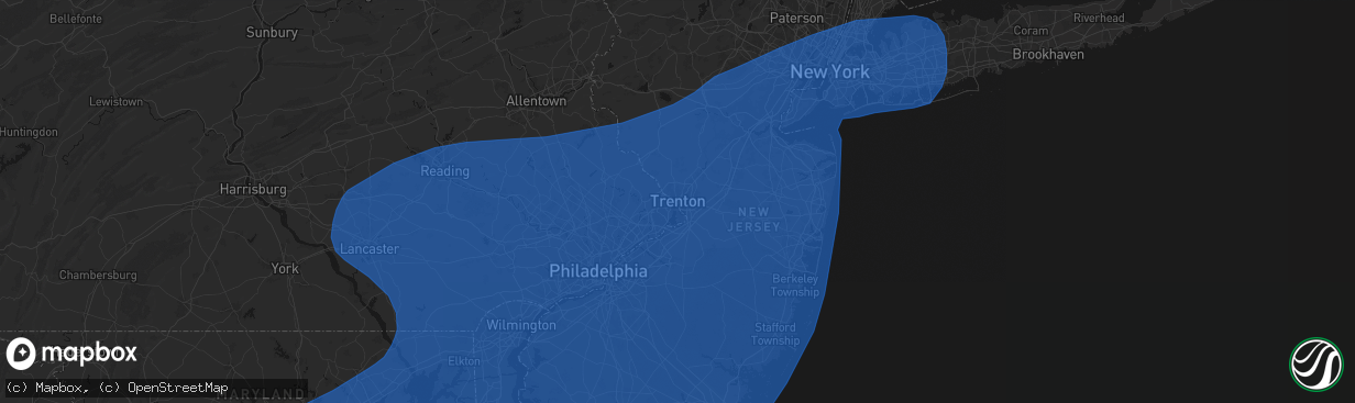 Hail map in Trenton, NJ on March 16, 2026
