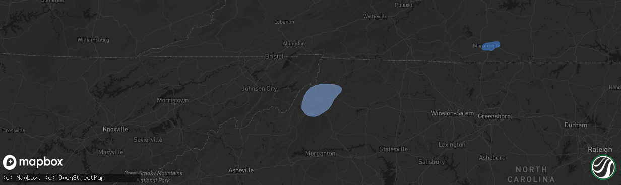 Hail map in Vilas, NC on March 16, 2026