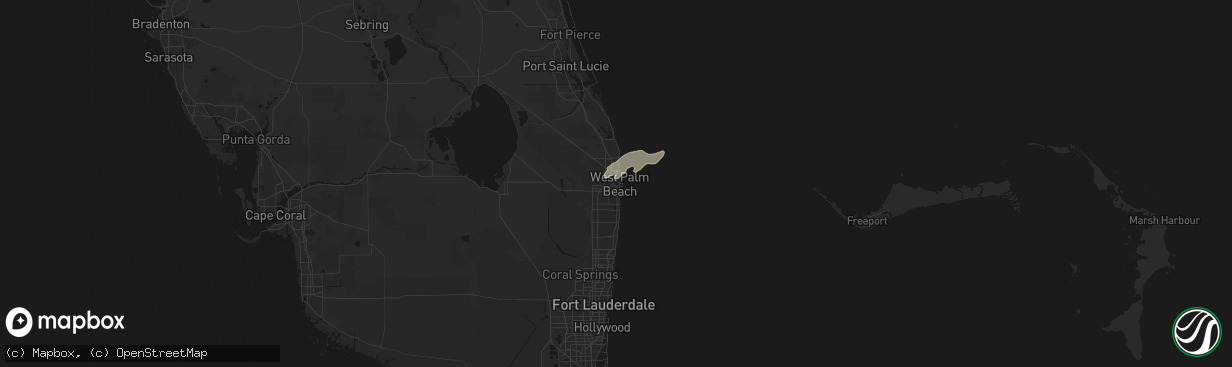 Hail map in West Palm Beach, FL on March 16, 2026