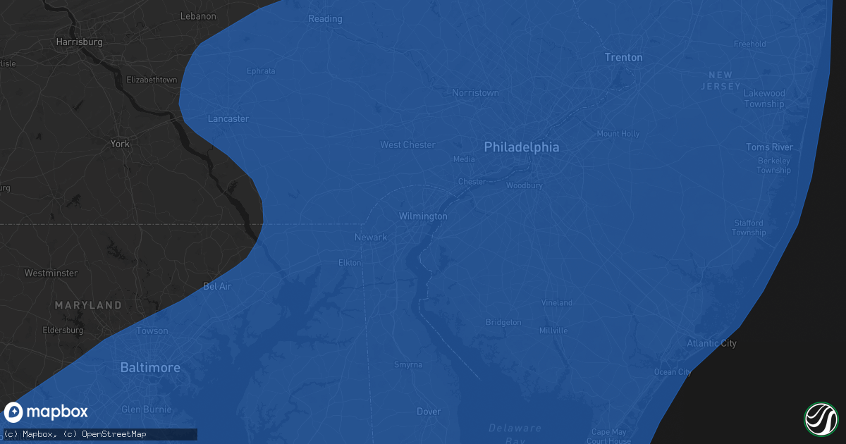 Hail map in Wilmington, DE on March 16, 2026