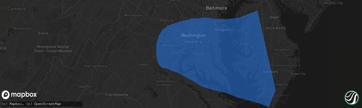 Hail map in Woodbridge, VA on March 16, 2026