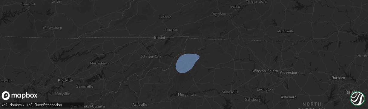Hail map in Zionville, NC on March 16, 2026