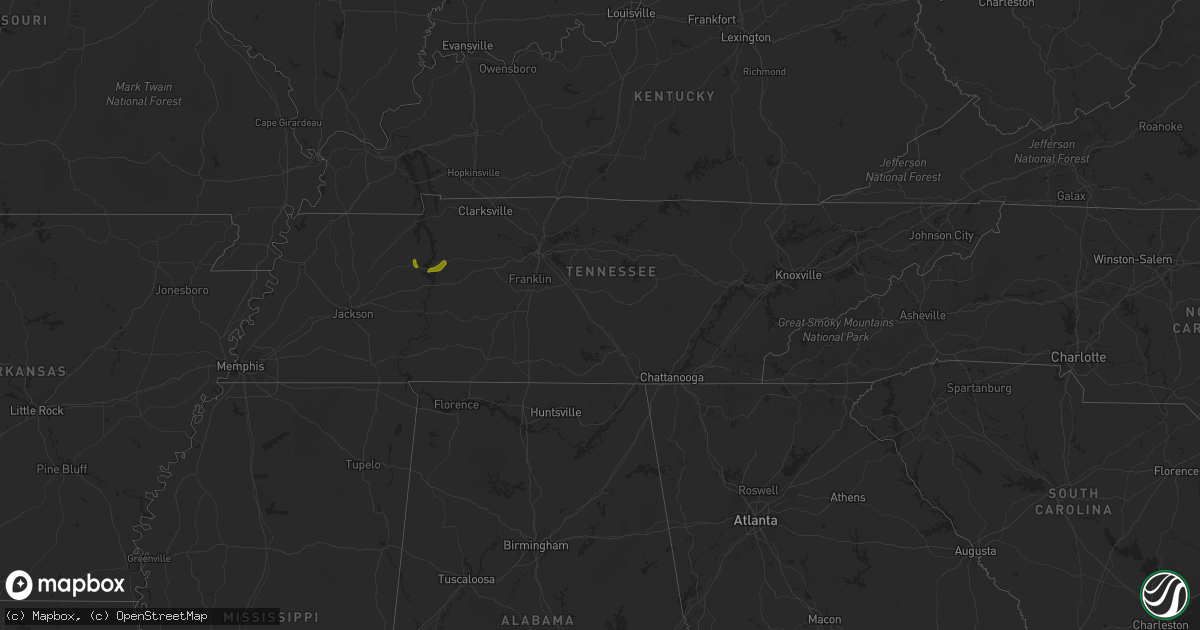 Hail map in Tennessee on March 17, 2013