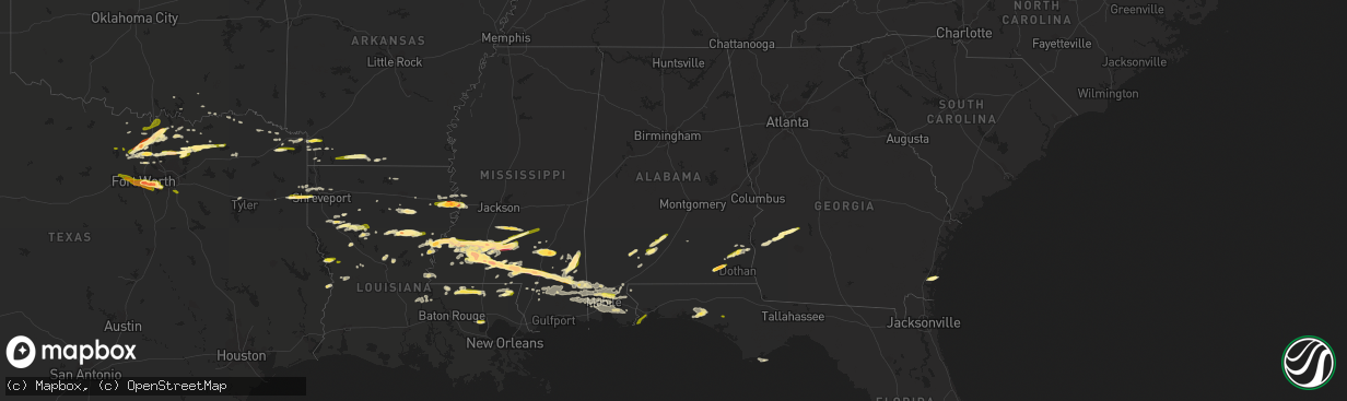 Hail map in Alabama on March 17, 2016