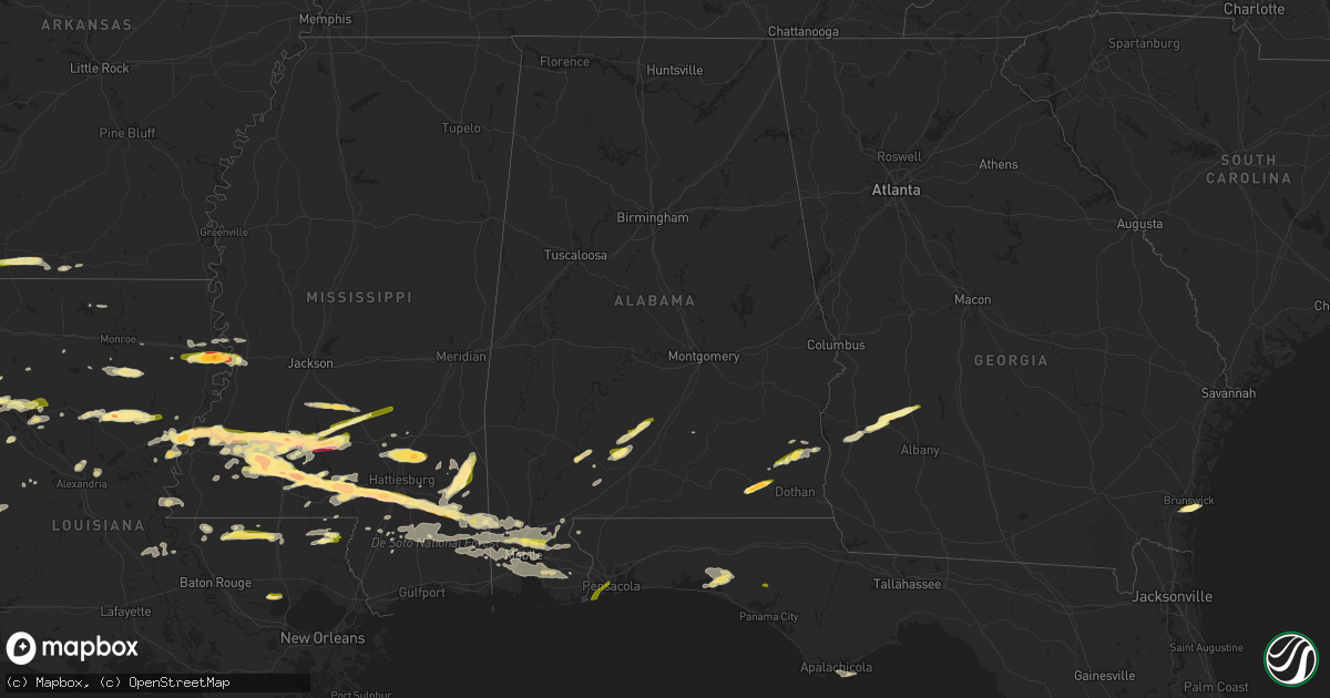 Hail map in Alabama on March 17, 2016