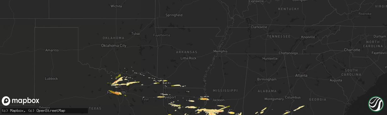 Hail map in Arkansas on March 17, 2016