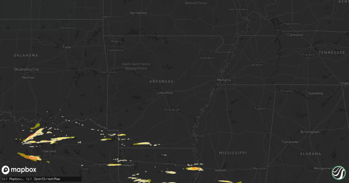 Hail map in Arkansas on March 17, 2016