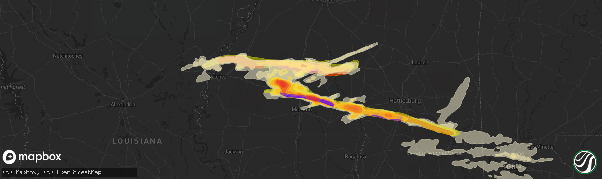 Hail map in Bogue Chitto, MS on March 17, 2016