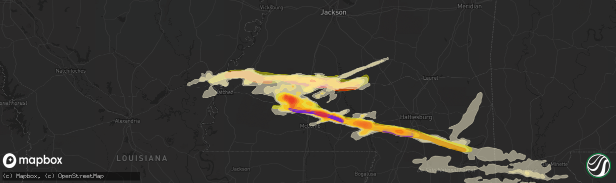 Hail map in Brookhaven, MS on March 17, 2016