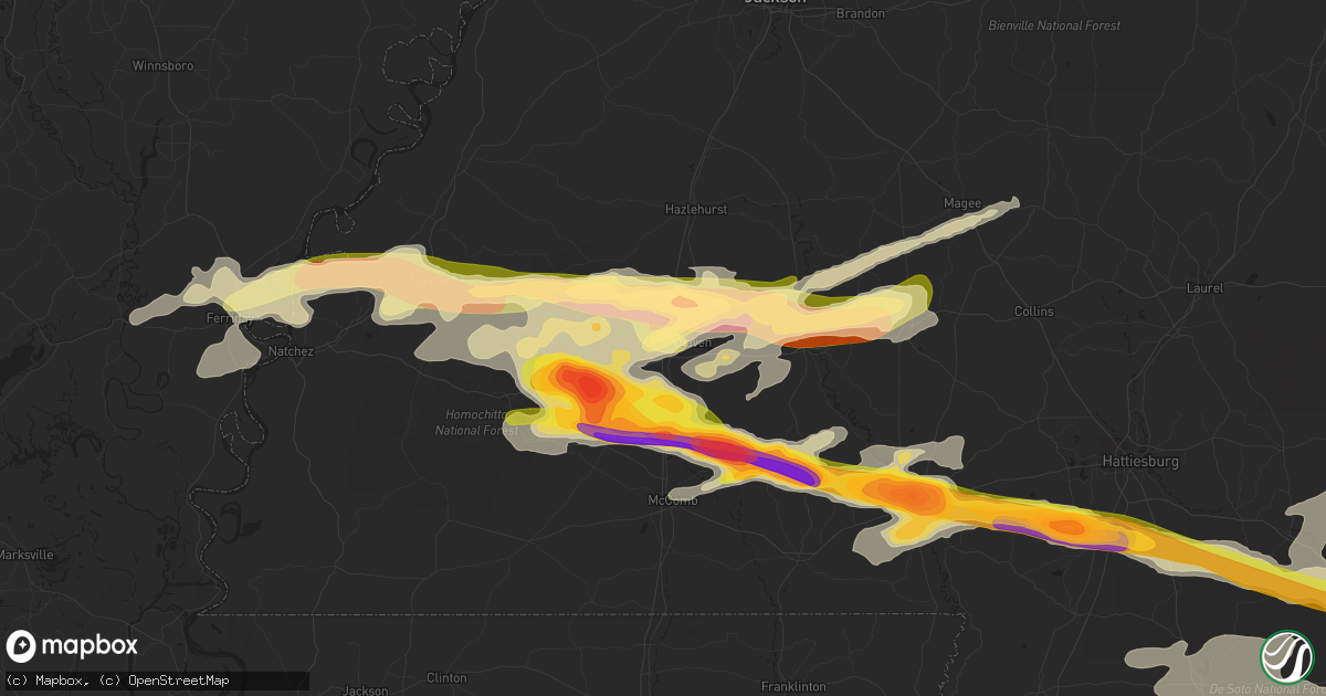 Hail map in Brookhaven, MS on March 17, 2016