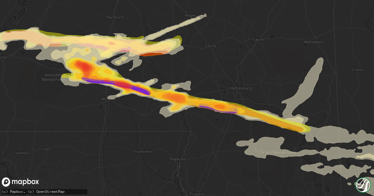 Hail map in Columbia, MS on March 17, 2016