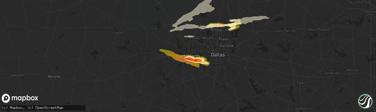 Hail map in Fort Worth, TX on March 17, 2016