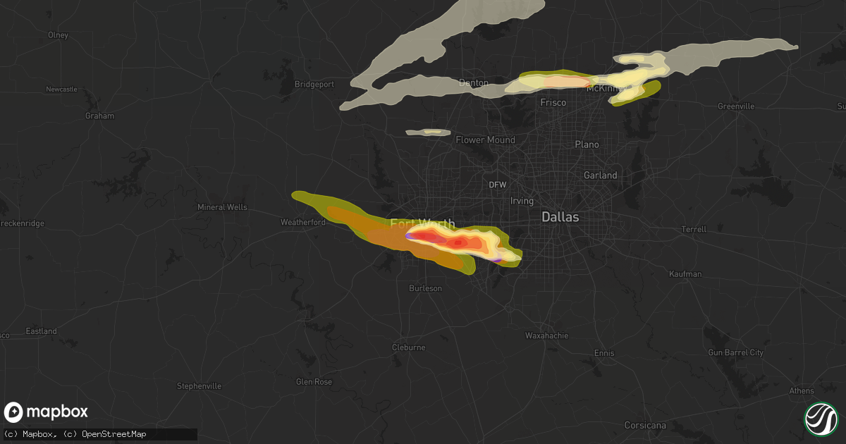 Hail map in Fort Worth, TX on March 17, 2016