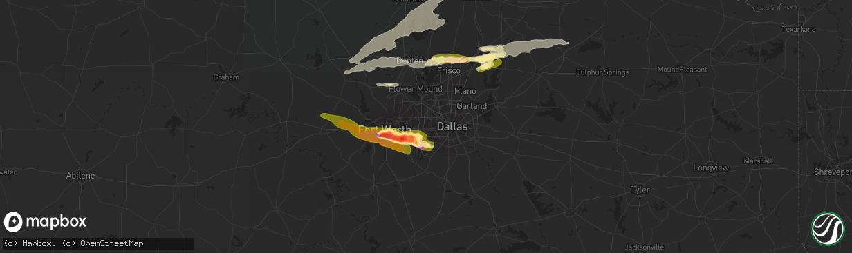 Hail map in Grand Prairie, TX on March 17, 2016