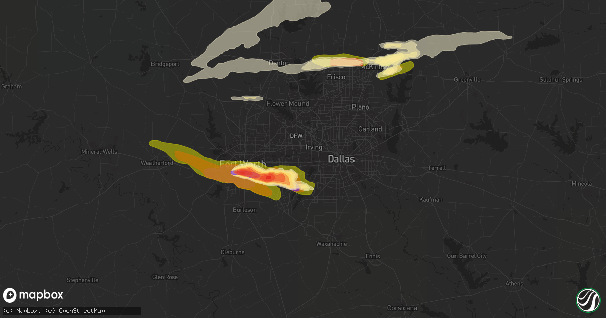 Hail map in Grand Prairie, TX on March 17, 2016
