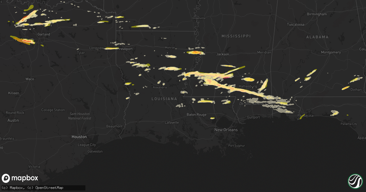 Hail map in Louisiana on March 17, 2016