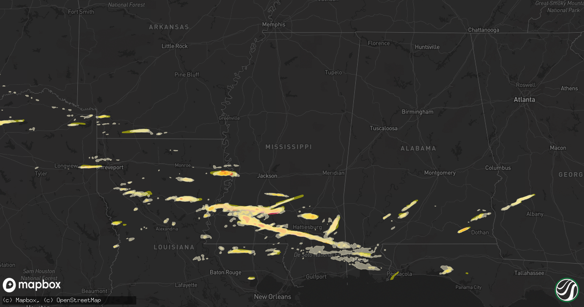 Hail map in Mississippi on March 17, 2016